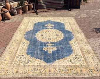 Large Area rug, 124" x 84", Distressed Antique Oushak Rug, Oushak rug, neutral rug, Vintage rug, distressed rug, area rug, Turkish,134x
