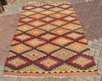 Vintage Turkish rug, 116" x 68.5", pale orange kilim, rugs,  bohemian rug, eccentric rug, kelim, kilim, orange kilim, flatweave, 770x