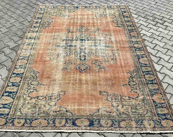 Distressed Oushak Rug, area rug, 7x10 rug, 116"x83", Oushak rug, neutral color rug, Faded rug, Vintage rug, distressed area rug, area rug,