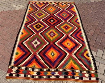 Turkish Kilim Rug, area rug, 99"x 57.5", kilim rug, Vintage Turkish kilim, vintage rug, bohemian, Turkish, orange kilim, 2021 home decor