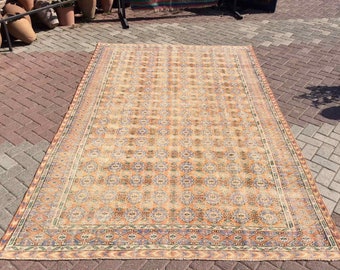 Area Rug, 124'' x 85'', neutral color rug, orange and beige rug, Muted color rug, Hand knotted rug, geometric design rug, hand made, 217x