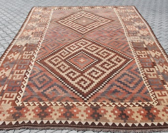 Oversized Kilim rug, 110"x185", hand woven large Kilim, rustic rug, Wool rugs, kilim rug, flatweave rug, vintage rug, tribal rug, kars,