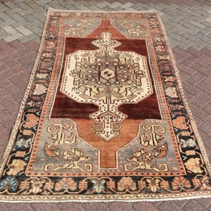 Turkish rug, Area Rug, 94x53, Vintage hand knotted Rug, pale rug, peach rug, decorative rug, floor rug, anatolian rug, vintage rug, image 1