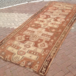 Brown rug, Large kilim rug, 135&quot; x 61&quot;, light brown rug, brown Kilim rug, Vintage Turkish kilim rug, kilim rug, brown vintage rug, rug,773x