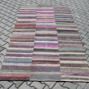 Gestreept kelim vloerkleed, kleurrijk vloerkleed, 106 "x 59", Vintage Turks kelim tapijt, kelim, vintage tapijt, vintage textiel, Turks, handgemaakt tapijt