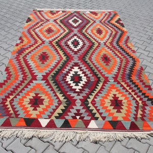 Turkish Kilim Rug, area rug, 126&quot;x 79&quot; , kilim rug, Vintage Turkish kilim, home decor, vintage rug, bohemian, Turkish rug, livingroom decor