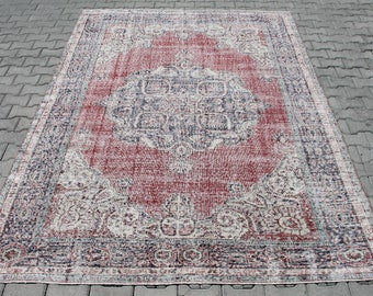 Large Area rug, 119" x 81", Distressed Antique Oushak Rug, Oushak rug, neutral rug, Vintage rug, distressed rug, area rug, Turkish rug,