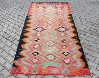 Kilim rug, large area rug. 129" x 59",  Vintage Turkish kilim rug, area rug, kilim rug, vintage rug, bohemian rug, Turkish rug, rug, rug