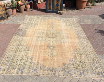 Large Area rug, 132" x 85", Distressed Antique Oushak Rug, Oushak rug, neutral rug, Vintage rug, distressed rug, area rug, Turkish rug, 144x