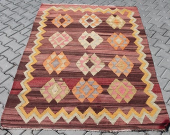 Turkish Kilim Rug, area rug, 82"x 59" , kilim rug, Vintage Turkish kilim, HOME decor, vintage rug, bohemian, Turkish rug, Orange kilim,