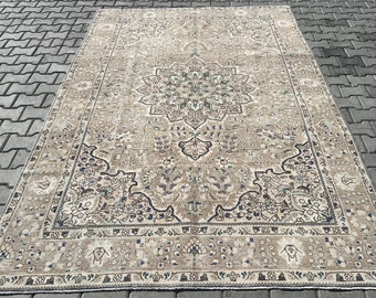 Tappeto Large Area, 117" x 77", Distressed Antique Oushak Rug, tappeto Oushak, tappeto neutro, tappeto vintage, tappeto in difficoltà, tappeto area, tappeto turco,