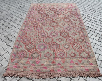 Soft Kilim rug, 120" x 71" Turkish kilim rug, pink area rug, kilim rug, kelim rug, vintage rug, bohemian rug, Turkish rug, rugs, cotton rug