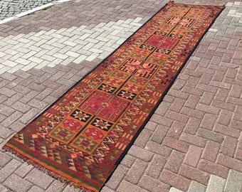 Kilim runner, 148" x 35", Long kilim runner Rug, Vintage Turkish kilim runner rug, runner, vintage hallway runner rug, bohemian rug, 155