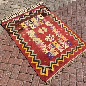 Vintage Turkish kilim rug, 52" x 41", colorful area rug, kilim rug, kelim rug, bohemian rug, Turkish rug, small rug, small kilim, 3x4, 36x