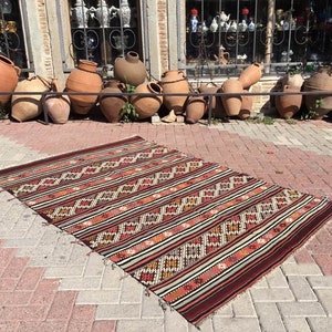 Kilim rug, Vintage rugs, 92&quot; x 62&quot; , Vintage Turkish kilim rug, kilim rug, rug, vintage rug, bohemian rug, Turkish rug, rug, rugs,STRIPED