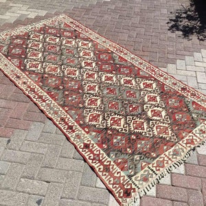 Vintage Turkish kilim rug, 98&quot; x 52&quot;,  Faded blue and red area rug, kilim rug, kelim rug, vintage rug, bohemian rug, Turkish rug, tribal