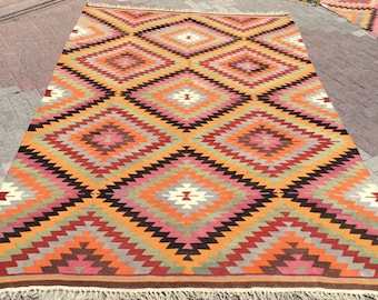 Turkish Kilim Rug, area rug, 122"x 79.5" , kilim rug, Vintage Turkish kilim, fall decor, vintage rug, bohemian, Turkish rug, fall  decor,35x