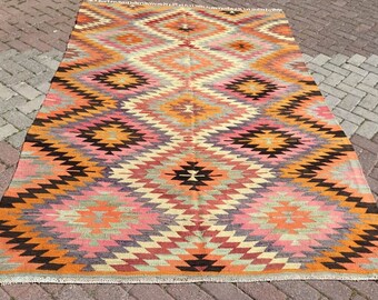 Turkish Kilim 6.1x5.7 ft Kilim Rug Handmade Rug Vintage Kilim Home Decor Kilim Handmade Kilim Bohemian Kilim