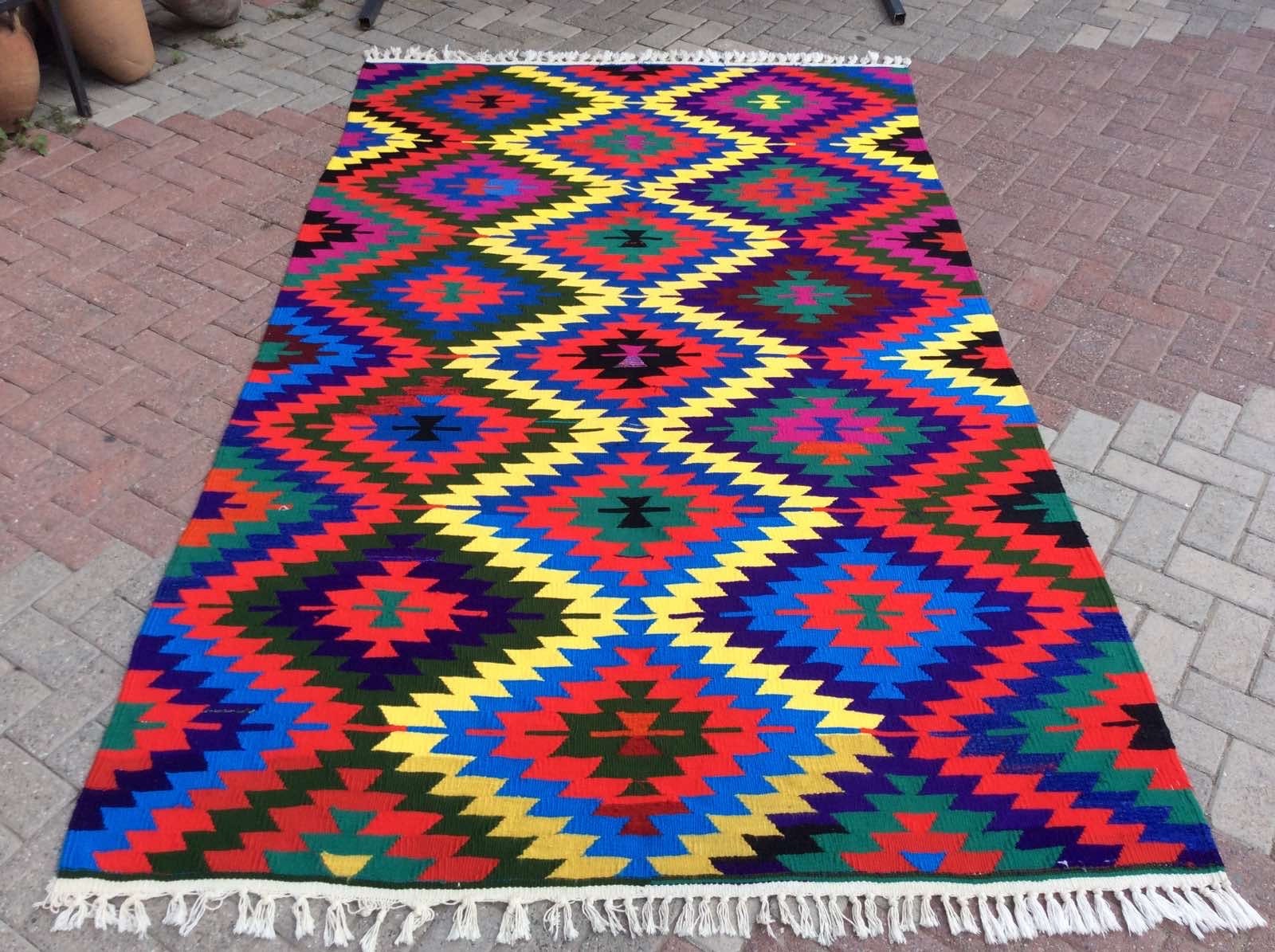 Blue and Red Rug, Turkish Kilim Rug, Area Rug, 114