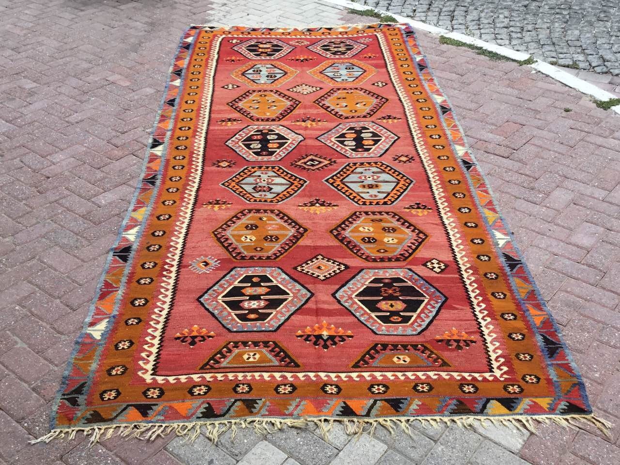 54×99 Kilim  ViNTAGE TURKiSH RUG Rusted Orange Kilim Rug, Vintage Turkish Kilim Rug, 146