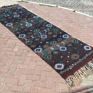 Kilim runner, Vintage Turkish kilim runner rug, 131&quot; X 43&quot;, runner, runner rug,hallway runner, bohemian runner, Vintage runner rug, blue,216