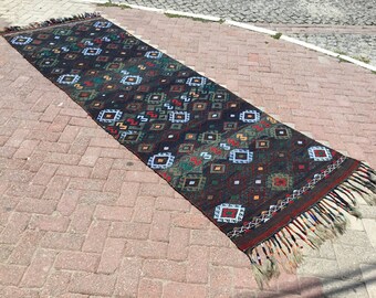Kilim runner, Vintage Turkish kilim runner rug, 131" X 43", runner, runner rug,hallway runner, bohemian runner, Vintage runner rug, blue,216