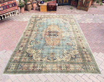 Large Area rug, 130" x 79", Distressed Antique Oushak Rug, Oushak rug, blue rug, Vintage rug, distressed rug, area rug, Blue Turkish rug103x
