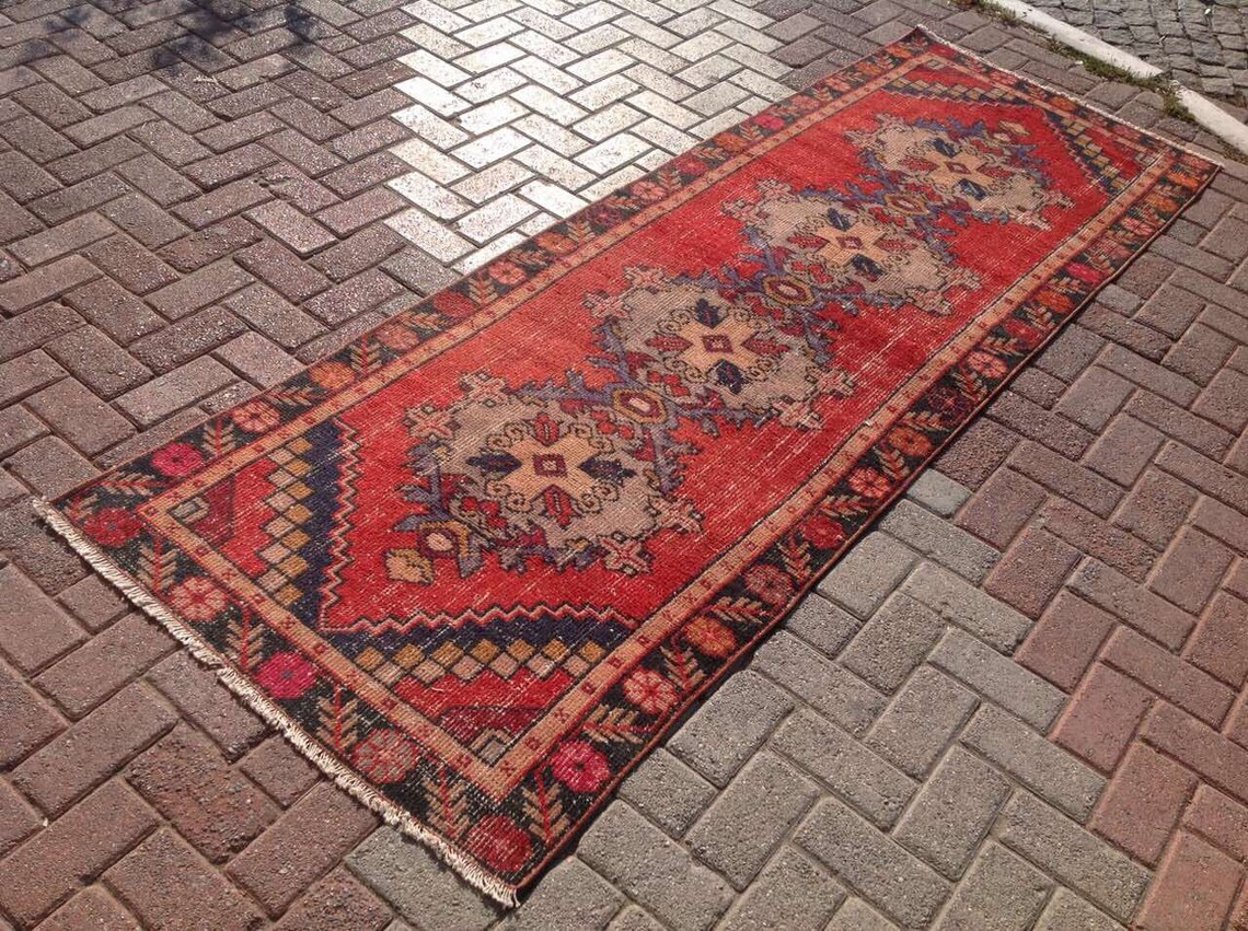 Red Turkish Runner Runner Rug Muted Color Runner Hand Etsy