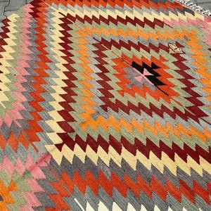 Turkish Kilim Rug, area rug, 115x 74 , Vintage Turkish kilim, vintage rug, bohemian, Turkish, pink kilim, 2024 home decor, diamond, KILIM image 9
