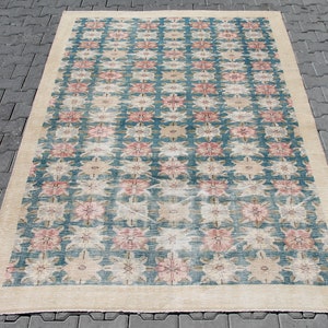 Large Area rug, 100&quot; x 66.5&quot;, Distressed Antique Oushak Rug, Oushak rug, neutral rug, Vintage rug, distressed rug, area rug, Turkish rug