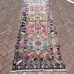 Turkse loper, loper loper, Oushak loper, 110 x 39 inch, loper in gedempte kleur, handgeknoopt tapijt, licht tapijt, loper unieke kleur, paars, 208 x afbeelding 2