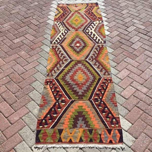 Kilim runner, 109&quot;X31.5&quot;, Vintage Turkish kilim runner rug, runner, runner rug, hallway runner, bohemian runner, Vintage runner rug, 292x
