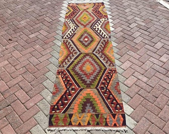 Kilim runner, 109"X31.5", Vintage Turkish kilim runner rug, runner, runner rug, hallway runner, bohemian runner, Vintage runner rug, 292x
