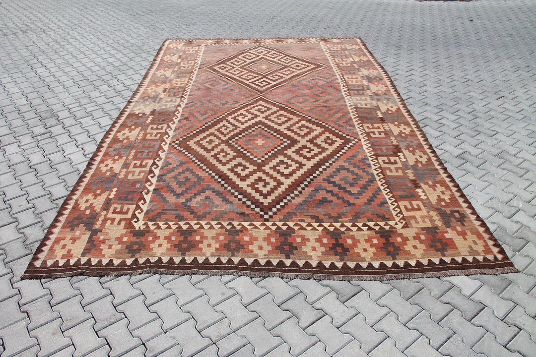 特大ヴィンテージキリムラグ – 110インチ×185インチ 手織りウール