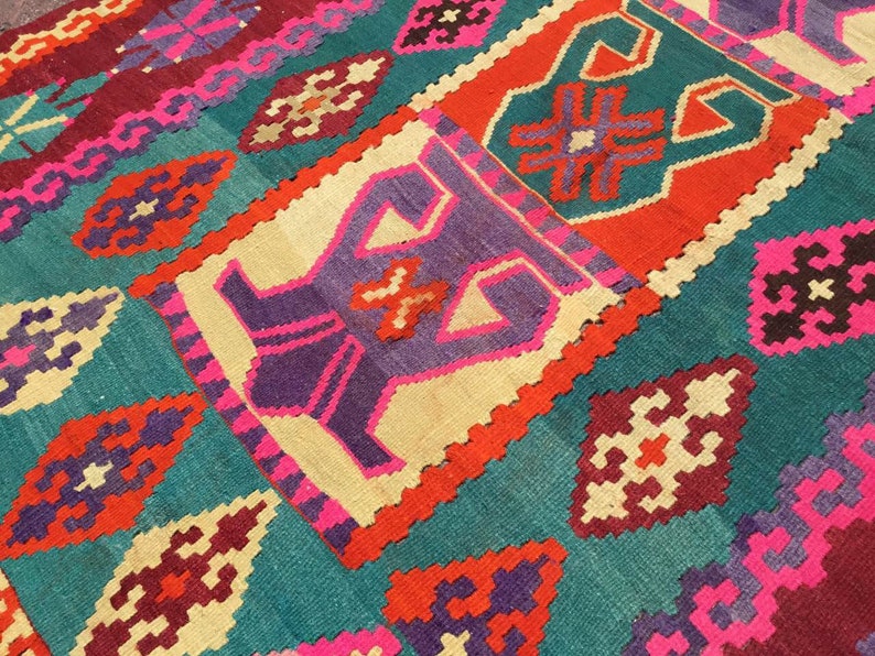 Geometric design rug, kilim rug, 92.5x67.7, colorful Turkish rug, area rug, bohemian rug, eccentric rug, kelim, kilim, Orange kilim, 775 image 7