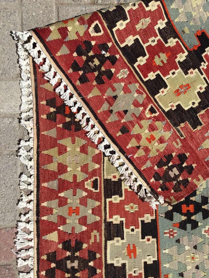 Oversized RUSTIC Area Rug 144 74 Red and Gray Kilim - Etsy