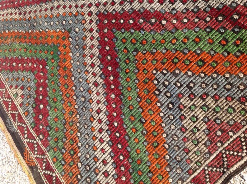 Kilim Rug Muted Orange and Blue Embroidered Kilim Rug Etsy