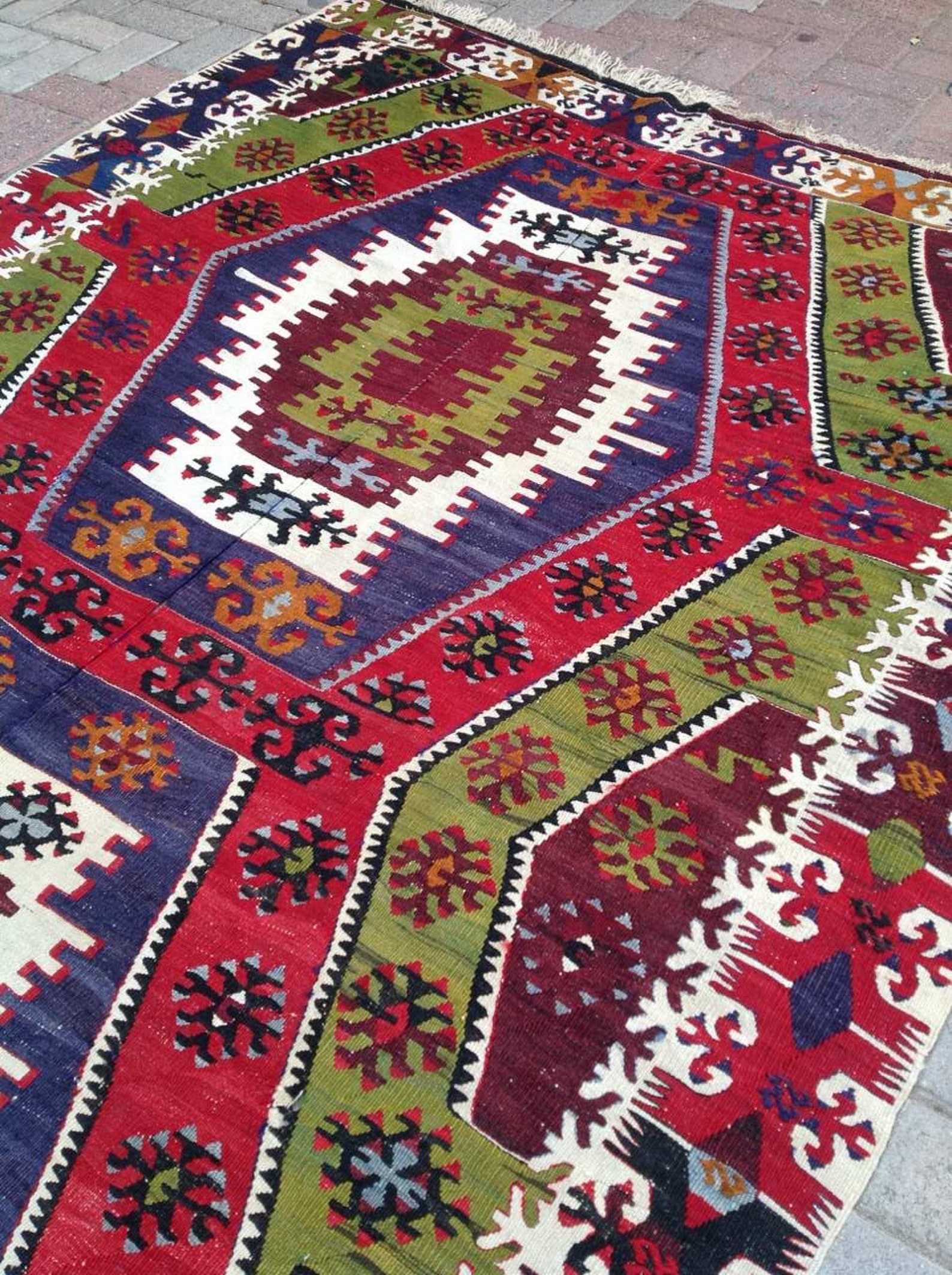 Large Kilim Rug 152 X 65 Navy Green and Red Etsy