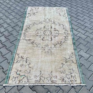 Distressed rug, Oushak Rug, 91&#39;&#39; x 47&quot; , Muted color rug, Brown, beige rug, floral rug, distressed area rug, plain rug, Turkish, hand made