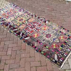 Turkse loper, loper loper, Oushak loper, 110 x 39 inch, loper in gedempte kleur, handgeknoopt tapijt, licht tapijt, loper unieke kleur, paars, 208 x afbeelding 1