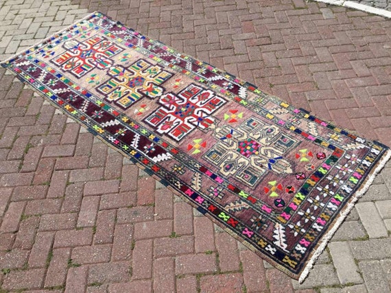 Turkish runner, Runner rug, Oushak runner, 110" x 39" ,Muted color runner, Hand knotted rug, pale rug, Unique  color runner, purple,208x
