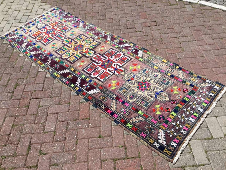 Turkse loper, loper loper, Oushak loper, 110 x 39 inch, loper in gedempte kleur, handgeknoopt tapijt, licht tapijt, loper unieke kleur, paars, 208 x afbeelding 1
