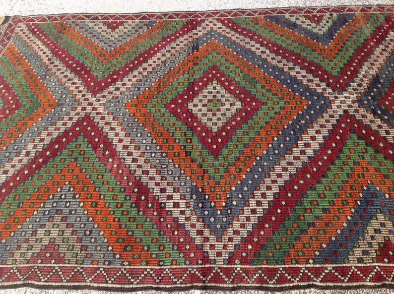 Kilim Rug Muted Orange and Blue Embroidered Kilim Rug Etsy