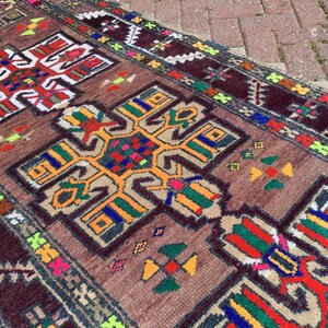 Turkse loper, loper loper, Oushak loper, 110 x 39 inch, loper in gedempte kleur, handgeknoopt tapijt, licht tapijt, loper unieke kleur, paars, 208 x afbeelding 7