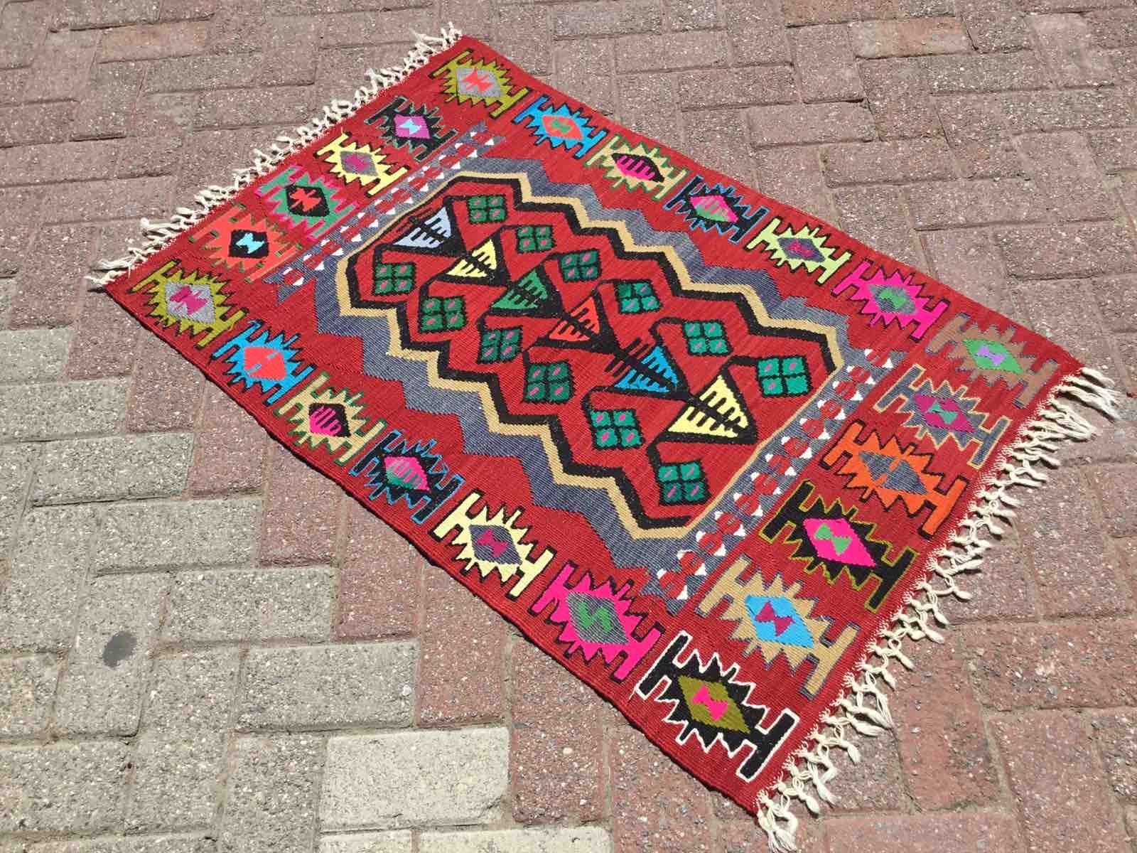 Red Kilim Rug 45 X 33.5 Vintage Turkish Kilim Etsy