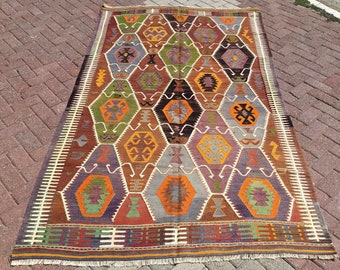 Vintage Turkish rug, 106'' x 62 '', area rug, vintage rug, bohemian rug, eccentric rug, rugs, brown rug, natural color rugs, 889