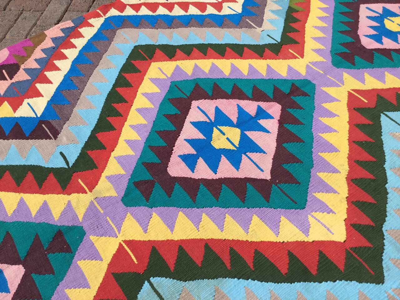 Bright Kilim Pink Kilim Blue Kilim Vintage Turkish Rug Etsy