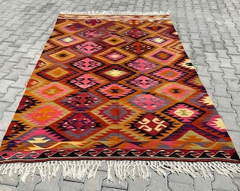 Alfombra turca Kilim, alfombra de área, 101 "x 68", alfombra kilim, kilim turco vintage, alfombra vintage, boho, turca, kilim rosa, decoración del hogar, KILIM RUG