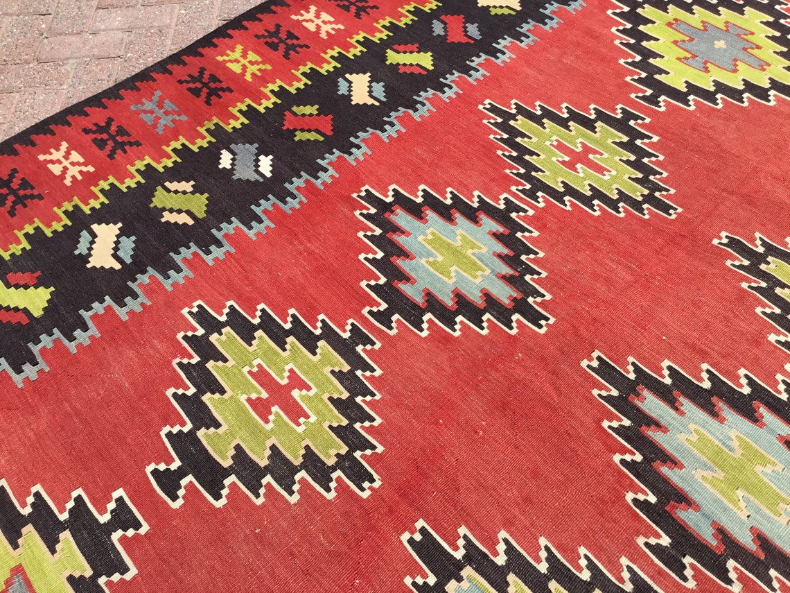 Red Kilim Rug 110x89 Red Rug Red Area Rug Etsy