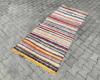Striped Kilim runner, 84" x 36", Vintage Turkish kilim runner rug, runner rug, bohemian runner rug, Turkish rug, rug, boho runner rug, 329x